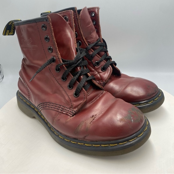 Womens Doc Dr Martens 1460 8 Hole Cherry Red Combat Boots US 5 Y2K Goth Punk - Picture 3 of 14